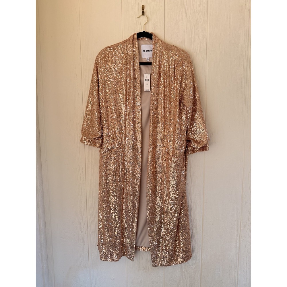 Anthropologie BB Dakota Sequin Sparkle Duster Robe Rose Gold Small Petite NWT